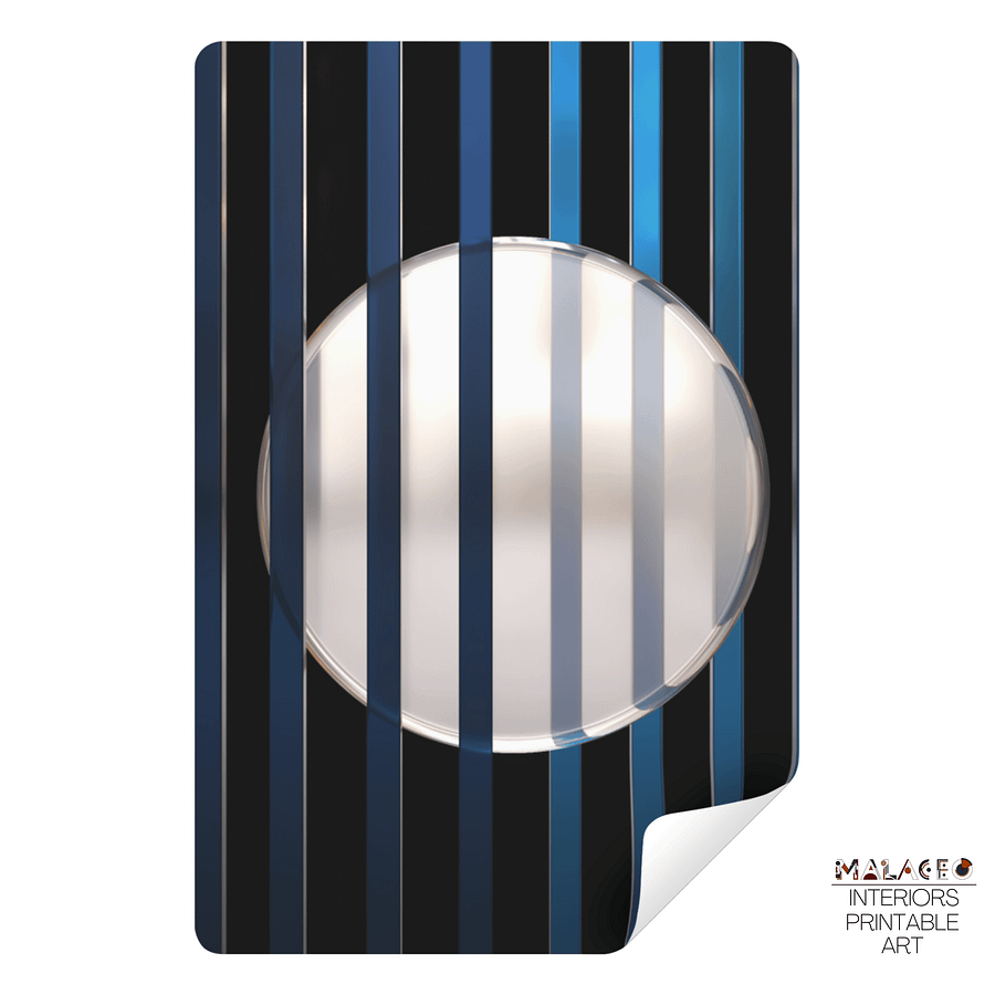 Minimalist 3D Digital Art | Blue Lines White Circle on Black Background product image (2)