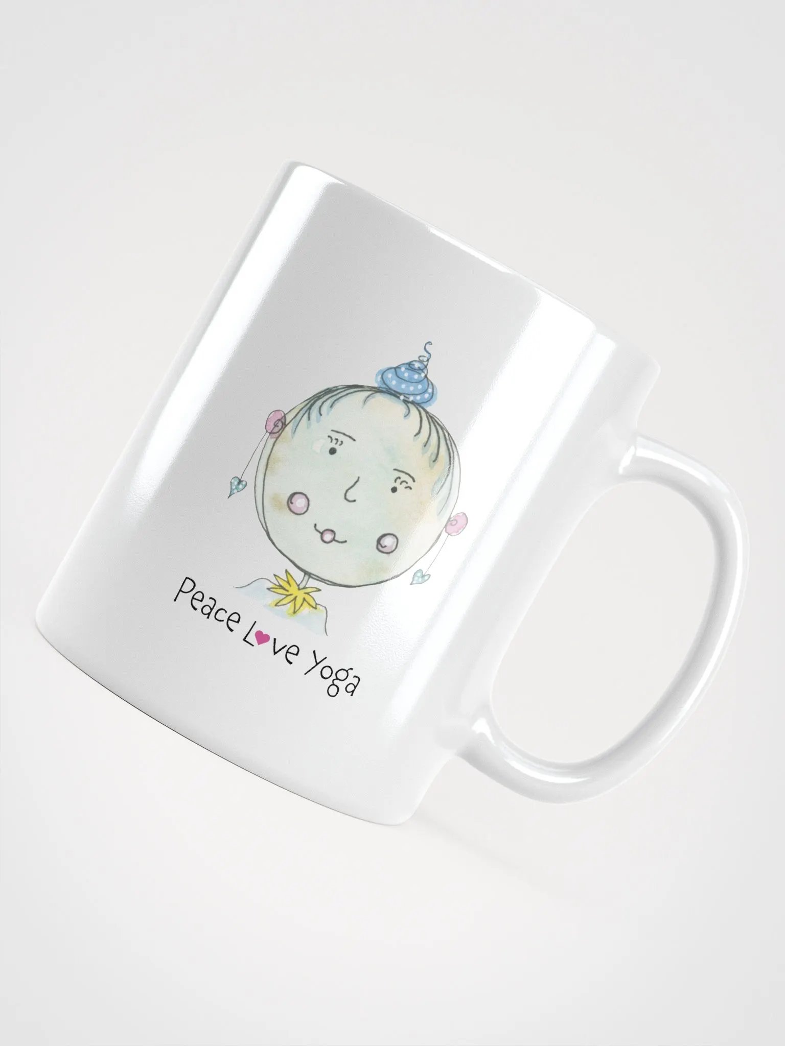 Whimsical Character Peace, Love, Yoga White Glossy Mug product image (4)