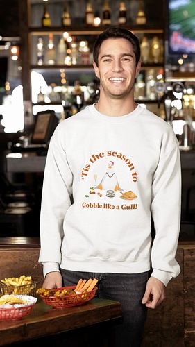 The Jingle Gulls love to gobble even more at Christmas! Fun designs online the GavintheGull.store and at Redbubble.com/Myriad...