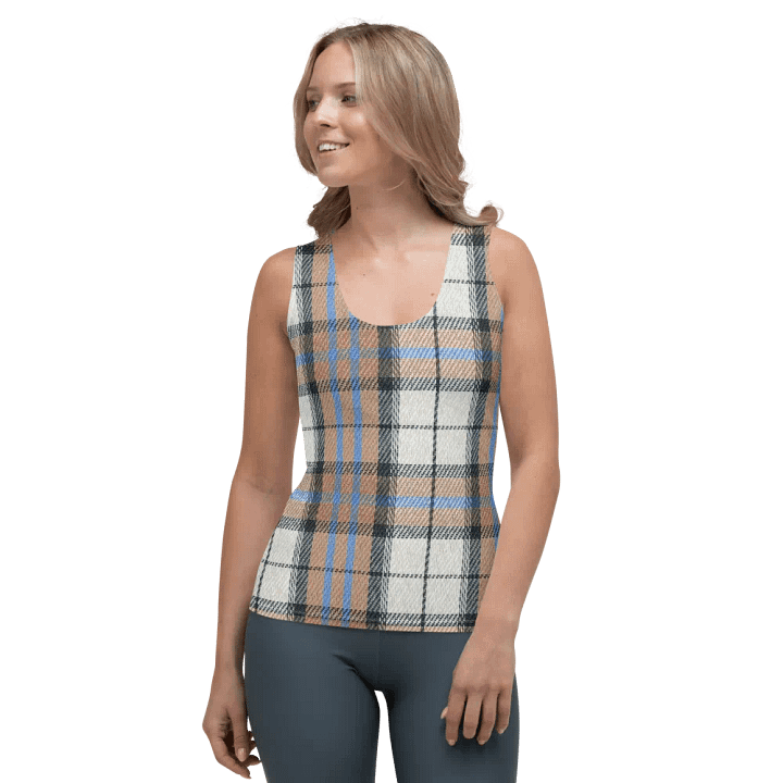 ALL-OVER PRINT BLUE WHITE AND BEIGE CHECKERED PATTERN VINTAGE CHECKERED WOMEN'S TANK TOP product image (1)