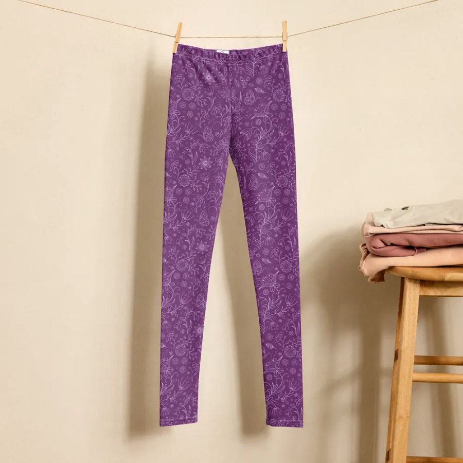 Dark Purple Floral Youth Leggings product image (5)