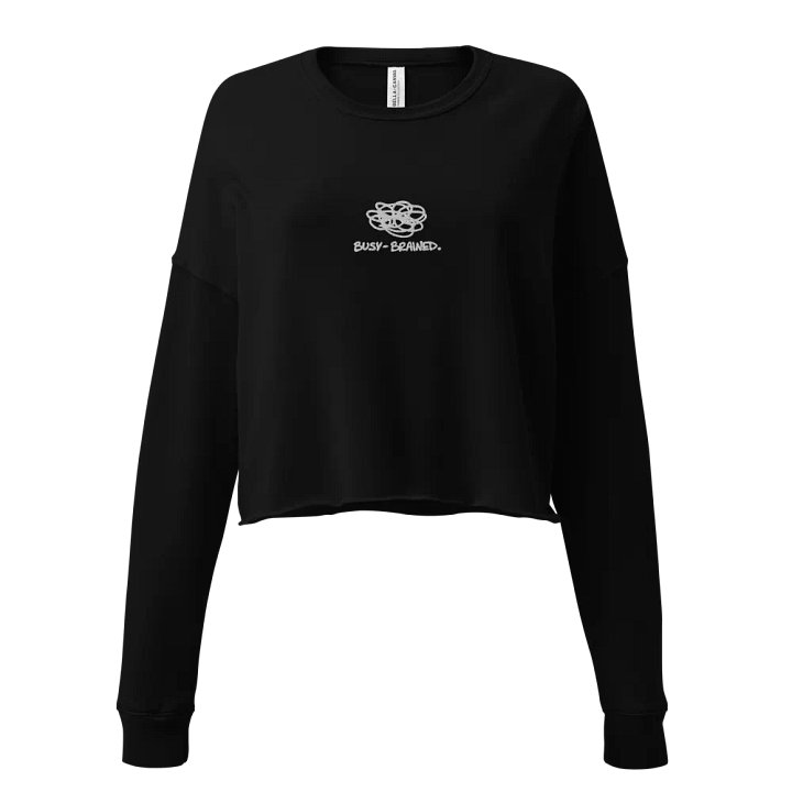 BUSY-BRAINED (white thread) embroidered fleece cropped crew product image (1)