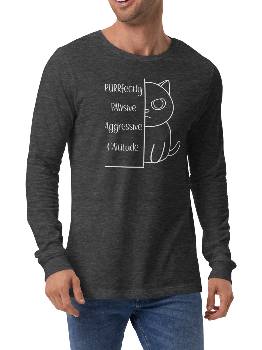 Passive Aggressive Cattitude Unisex Long Sleeve Tee, White Print product image (4)
