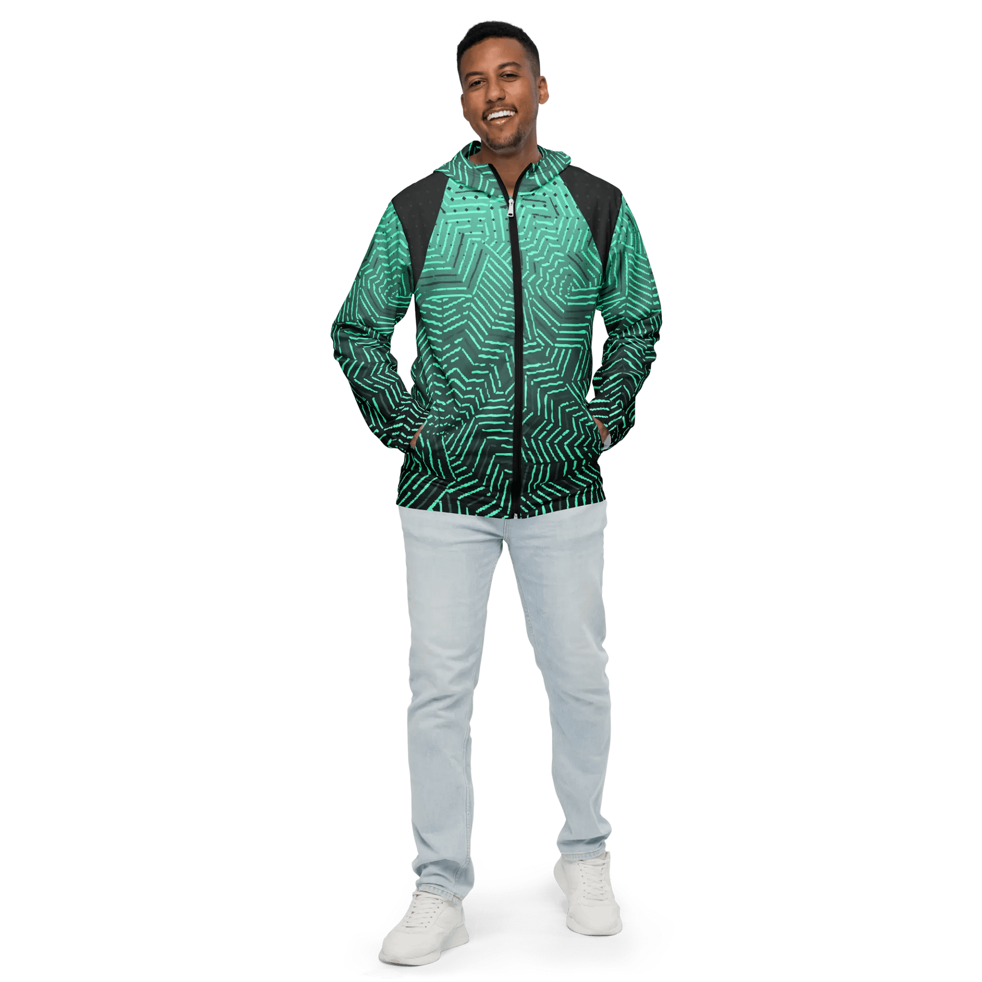 Neon chaos windbreaker, Turquoise and dark grey product image (1)