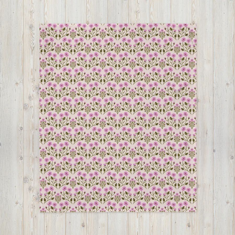 Harmony of Mums - Pink and Forest Green - Throw Blanket product image (4)