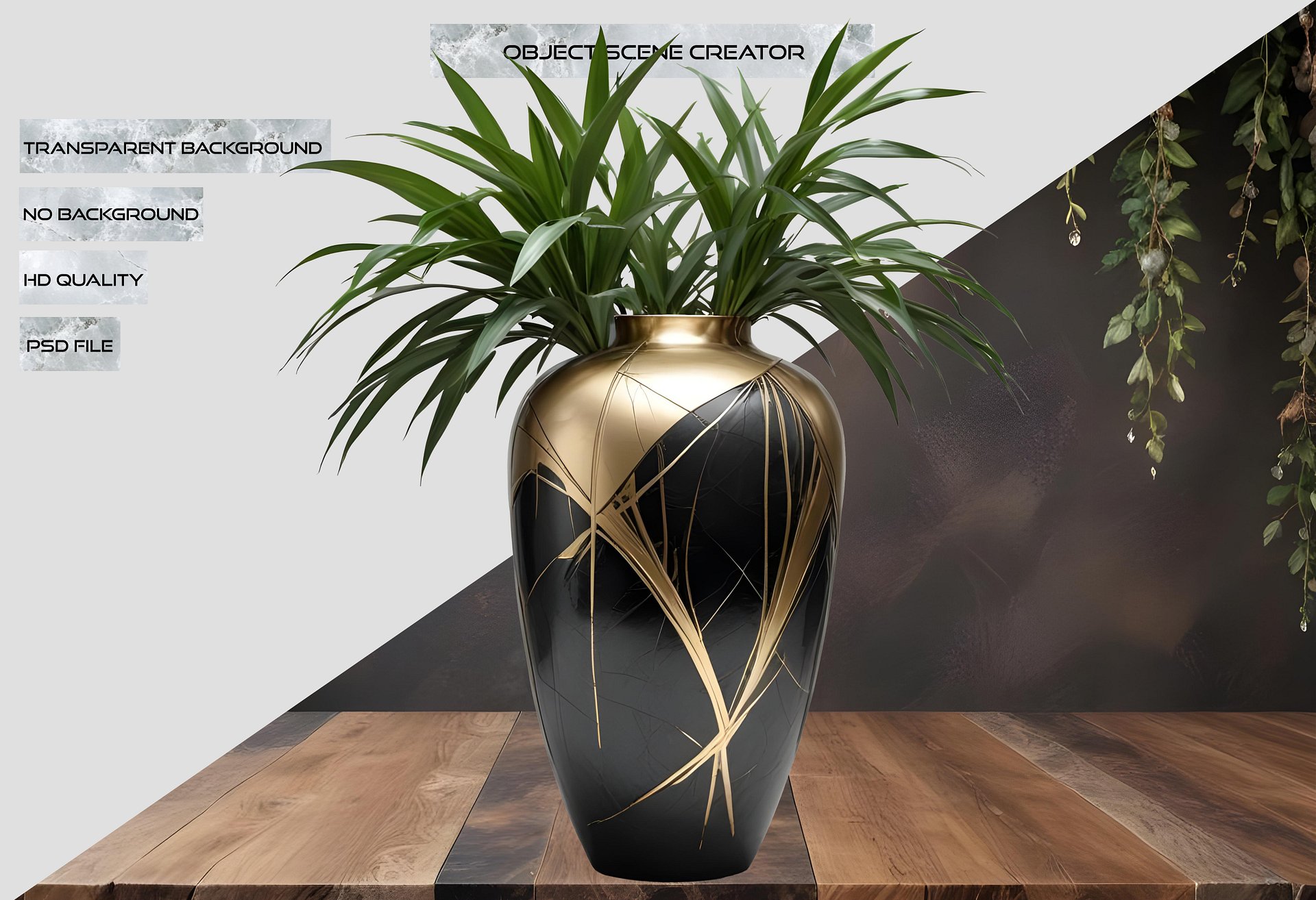 Golden Streaks – Luxurious Kintsugi Vase PNG product image (2)