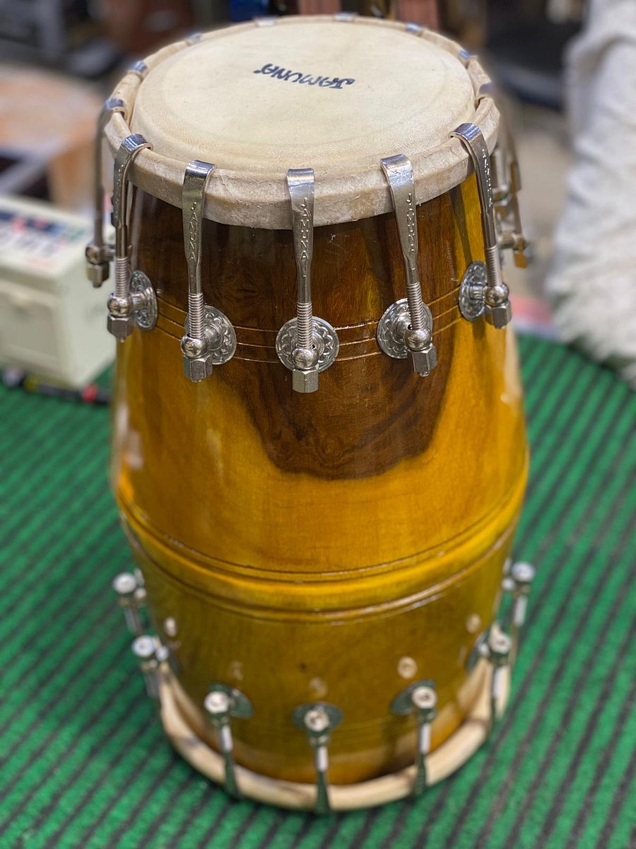 JAMUNA DHOLAK| Shisham Wood | Premium Segment Handmade Dholak | Natural Shade Polish | Bronze Nickelled Nut Bolts | for Studio Purpose product image (6)