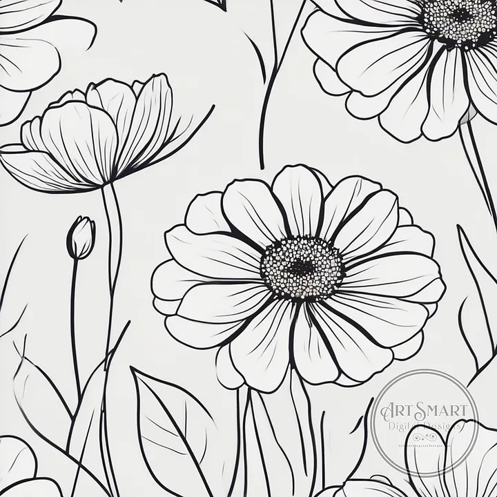 Seamless Pattern - Sketched Daisies in Black and White product image (1)