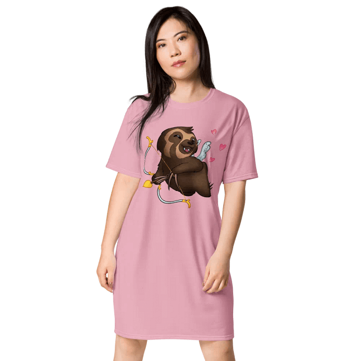 Pink Cupid Sloth Love T-Shirt Dress product image (1)
