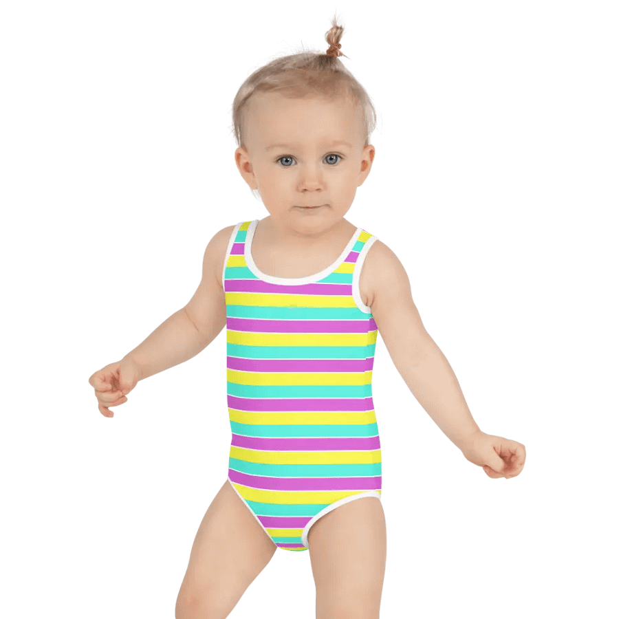 Colorful Swimsuit for Girls with stripes, Blue, Yellow, Pink, White, Leopard Collection product image (3)