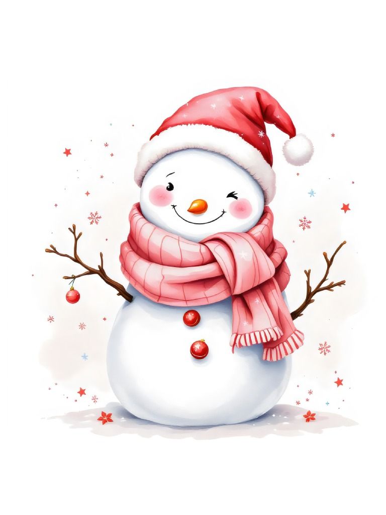 15 Pink Snowman watercolor Clipart Designs - Cute Snowman Clipart - Christmas Clipart Set product image (4)