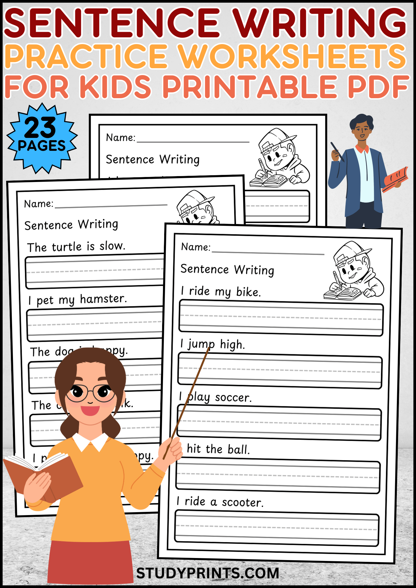 Sentence Writing Practice Worksheets for Kids | 23-Page Printable PDF product image (1)