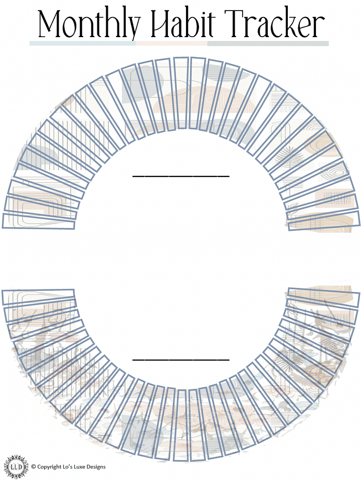 Monthly Habit Tracker Semi Circle - Geo Shapes - 8.5x11 Printable product image (1)