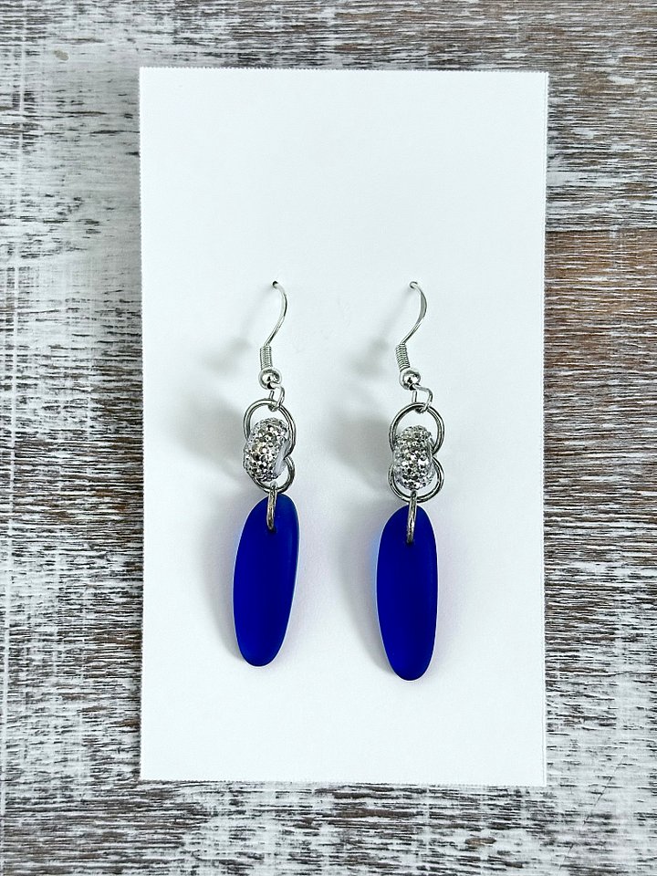 Sea Glass Drop Earrings | Cobalt Blue & Sparkle Beads | Handmade Coastal Charm Jewelry by Monique Faella Designs™ | MFD-00104 product image (1)