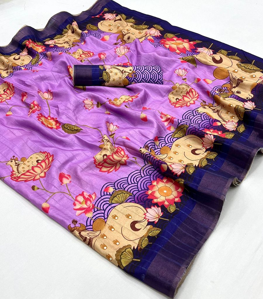 Soft Handloom Silk beautiful kalamkari flowers Print Designer Saree product image (8)