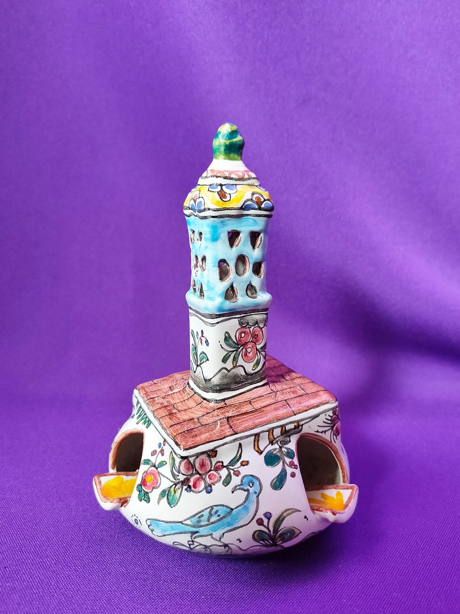 Raro e extraordinário cinzeiro, artesanato português, pintado à mão, século XVII, presente floral, presente homem de secretária product image (2)