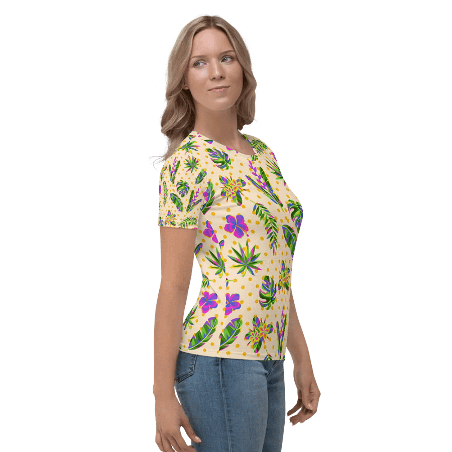 Ladies T shirt all over print tropical design giving a fresh holiday  feel. product image (4)