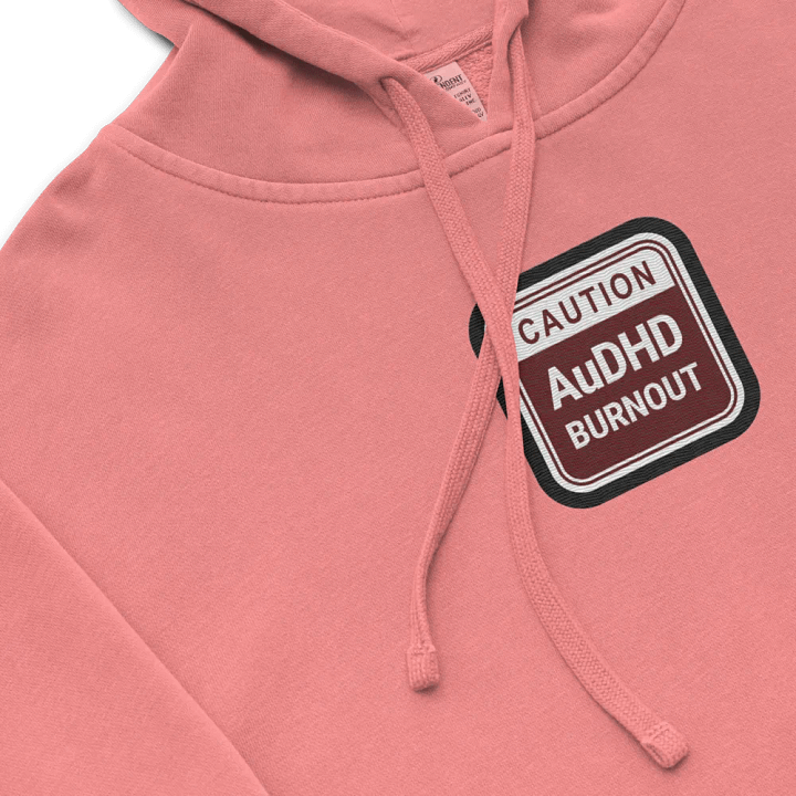 CAUTION: AuDHD BURNOUT embroidered pigment hoodie (maroon bubble design 2) product image (1)
