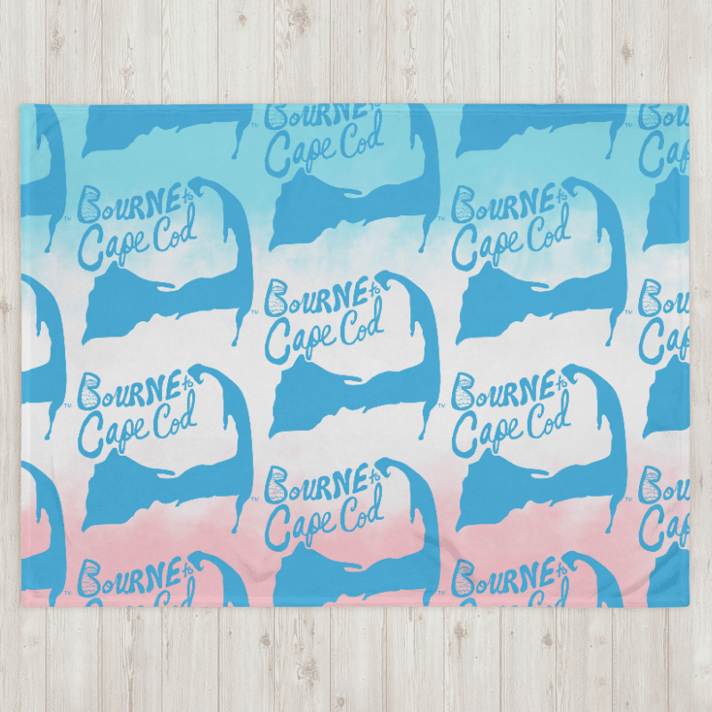 BOURNE to Cape Cod™ | Blue Logo Repeat Pattern Throw Blanket | on Patriotic Pastels Background | Coastal Cozy Vibes product image (1)