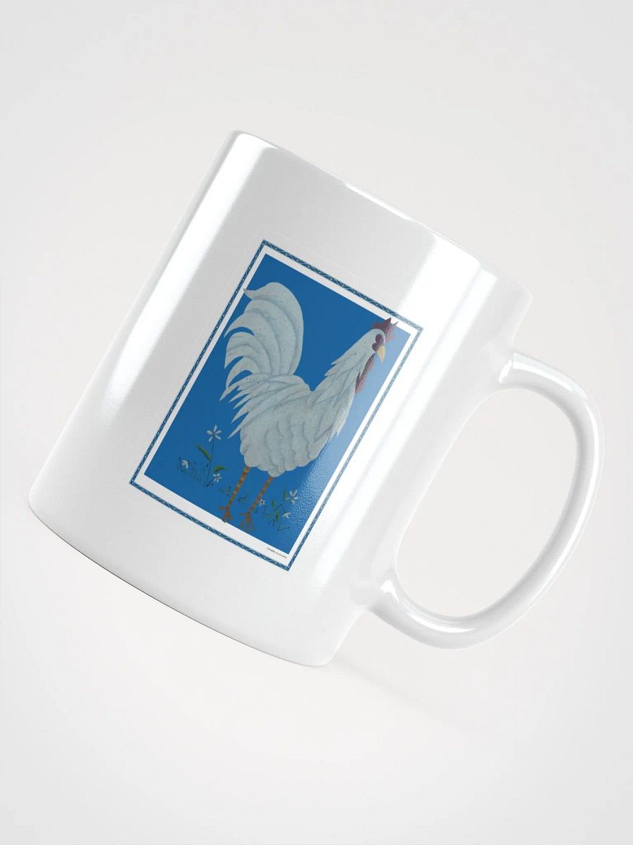 White Glossy Mug with Chicken and blue background product image (4)