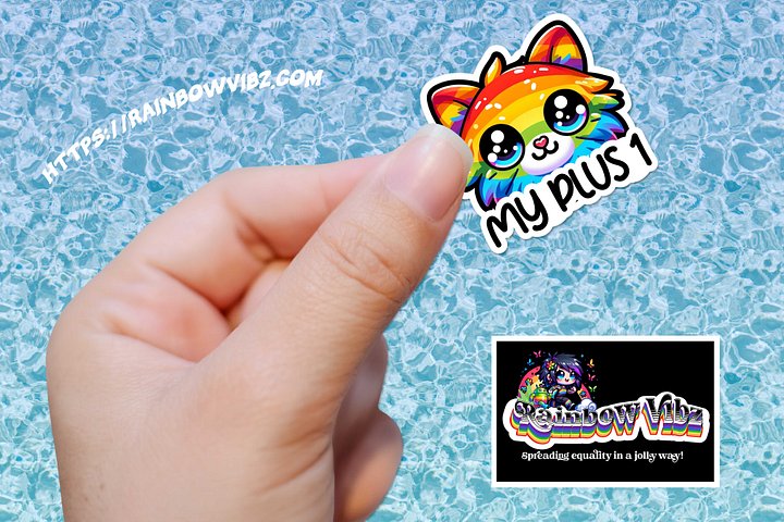 My Plus 1 Sticker-Rainbow Style-LGBTQIA+ Stickers-Adorable Cat Sticker product image (2)