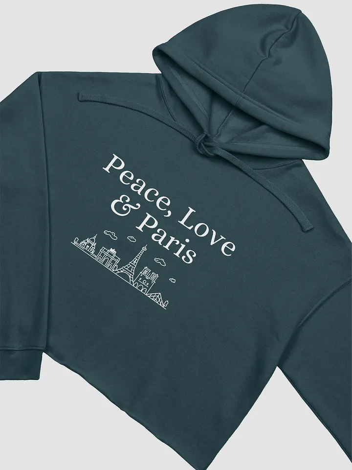 Peace, Love and Paris with Monuments Cropped Hoodie | White Ink Design product image (2)