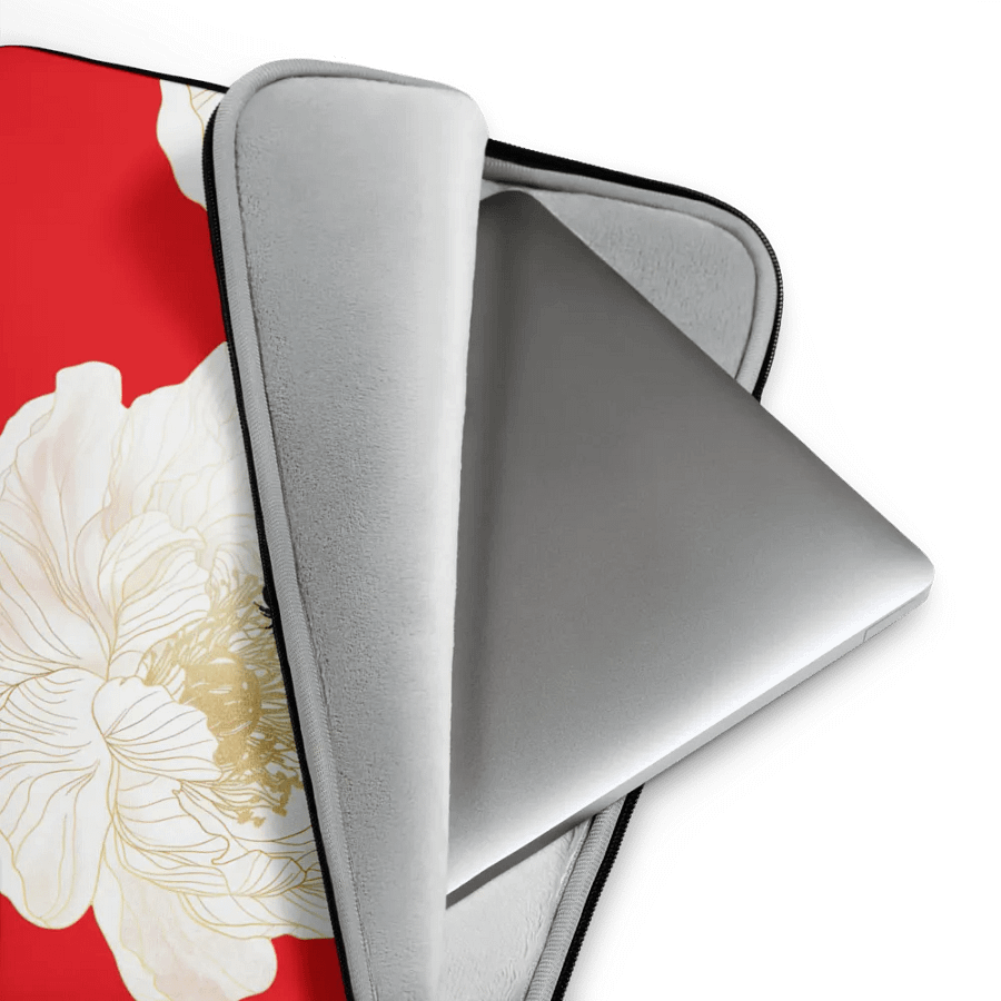 'Golden Blossoms' Red Laptop Cover product image (3)