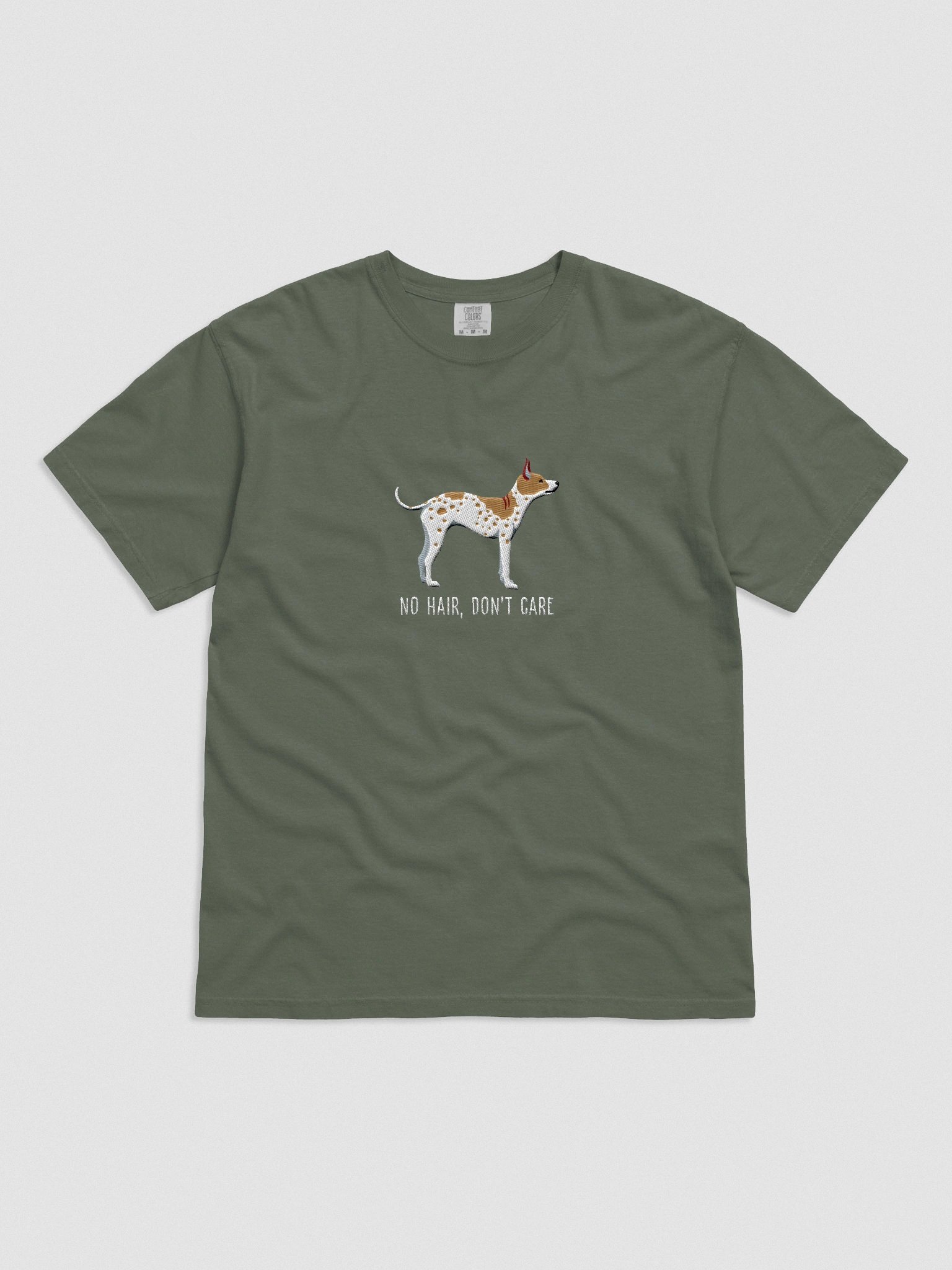 No Hair, Don't Care T-Shirt(Embroidered) of an American Hairless Terrier(Brown & White) product image (4)