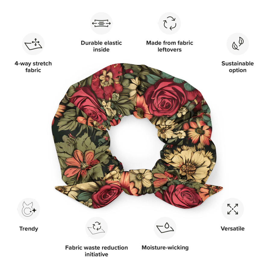 Hair Scrunchie - Wilted Boho Floral Design on a Green Background product image (12)
