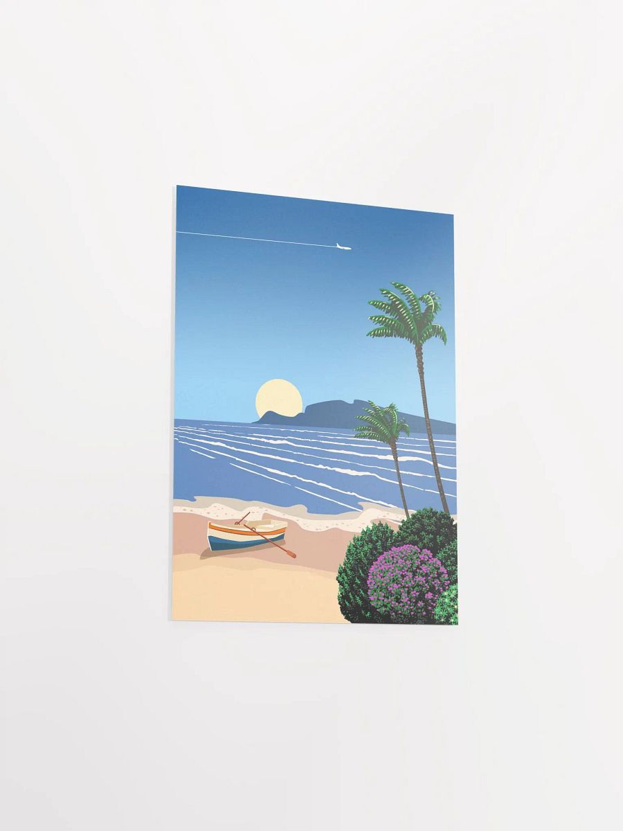 Cyprus. Beach with boat, sunrise — City Pop art, retrowave/vaporwave poster, 80s, aesthetic poster, Hiroshi Nagai inspired art product image (8)