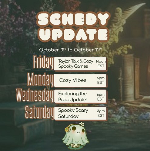 Is Thursday a weird time to post a schedule? Sure is! But wanted to give you all an overview of the next week 👻