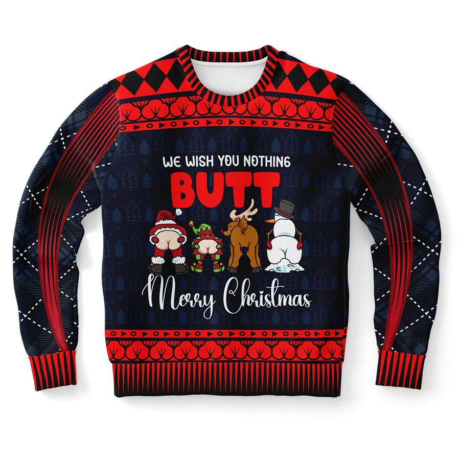 “We Wish You Nothing Butt” Funny Christmas Sweatshirt | Holiday Party Jumper | Humorous Santa Elf Reindeer Design | Unisex Adult Christmas Gift product image (9)