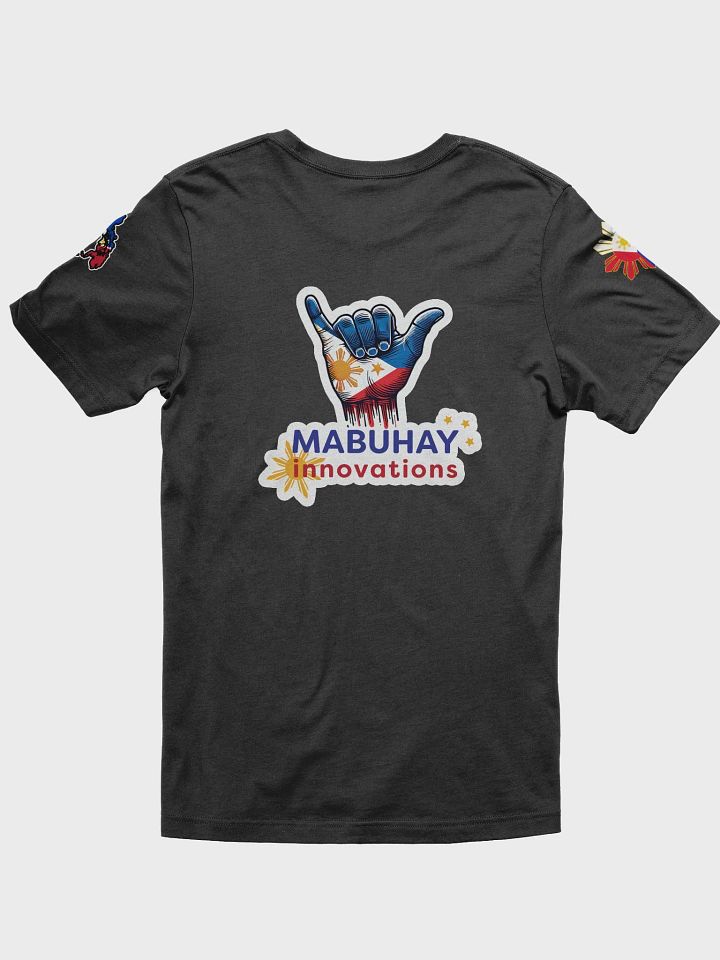 Mabuhay Innovations Supporter T-Shirt with Vibrant Philippine Flag Shaka Hang Loose Hand Gesture Sign product image (2)