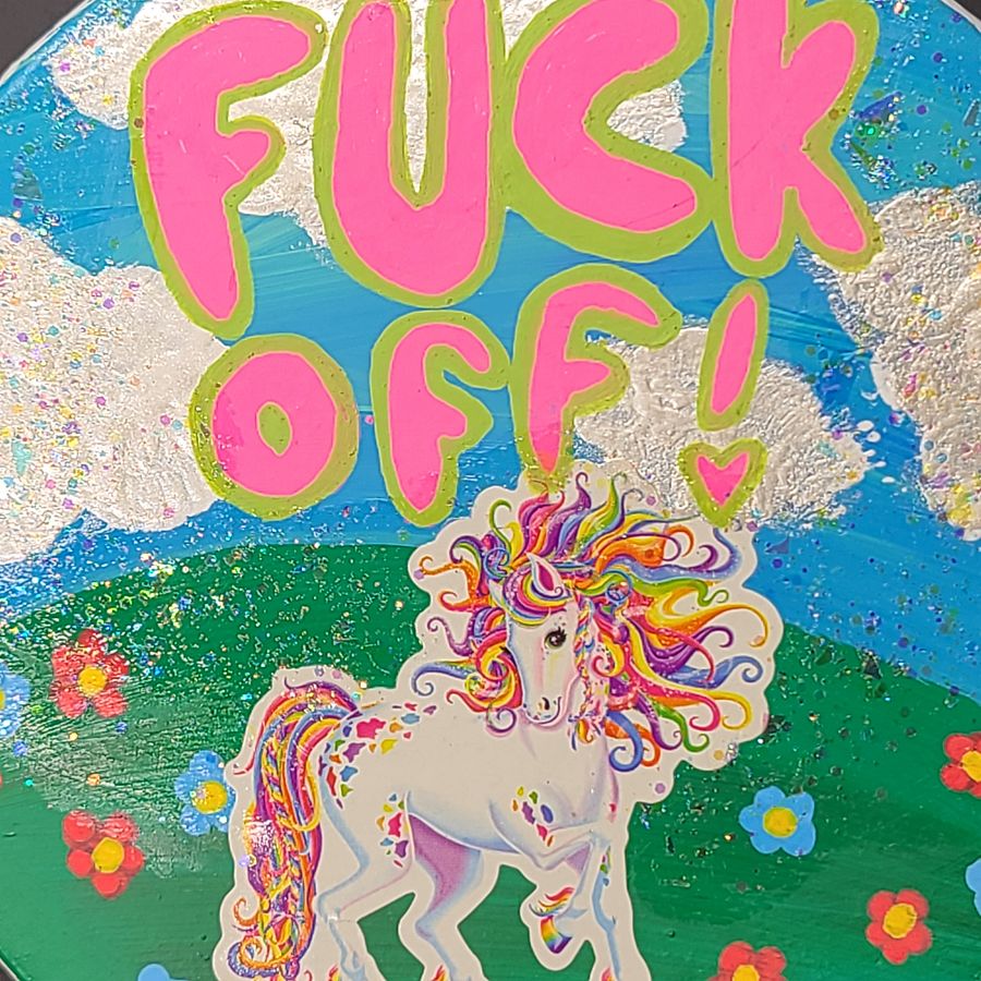 FUCK OFF! painting on upcycled candle cap product image (4)