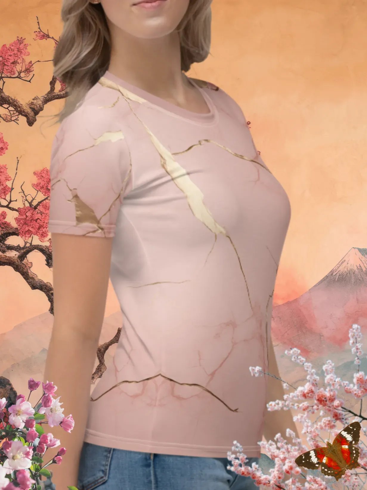 Peach & Gold Kintsugi Print T-Shirt product image (3)