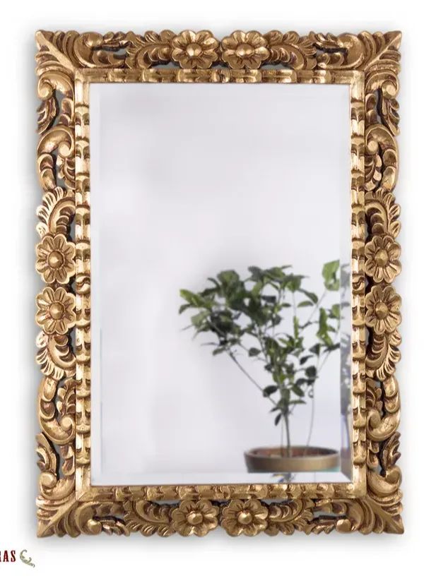 Hand Carved Peruvian Gilded Mohena Wood Wall Mirror with Gold Leaf, 'Gold Roses' product image (2)