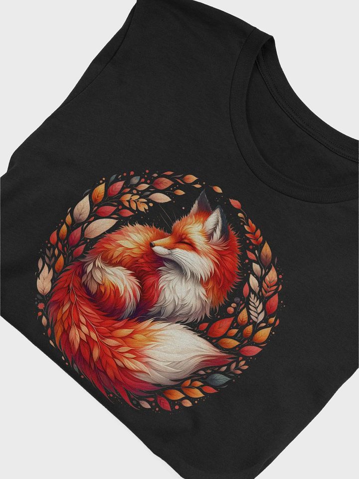Cozy Fox Wreath T-Shirt, Autumn Leaves Fox Design, Woodland Animal Tee, Nature Lover Gift, Artistic Wildlife T-Shirt product image (2)