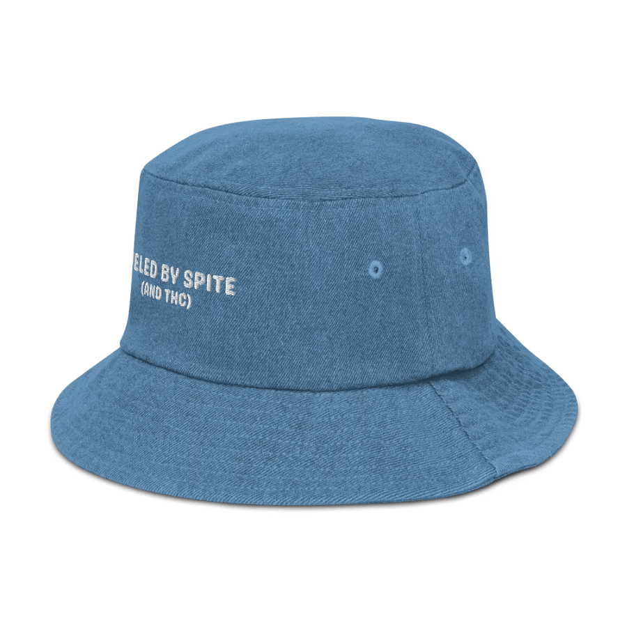 FUELED BY SPITE (white thread) embroidered denim bucket hat product image (26)
