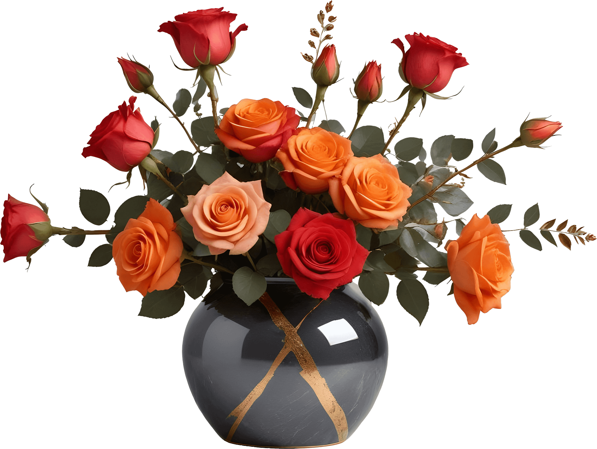 Golden Harmony Vase with Roses - PNG product image (1)