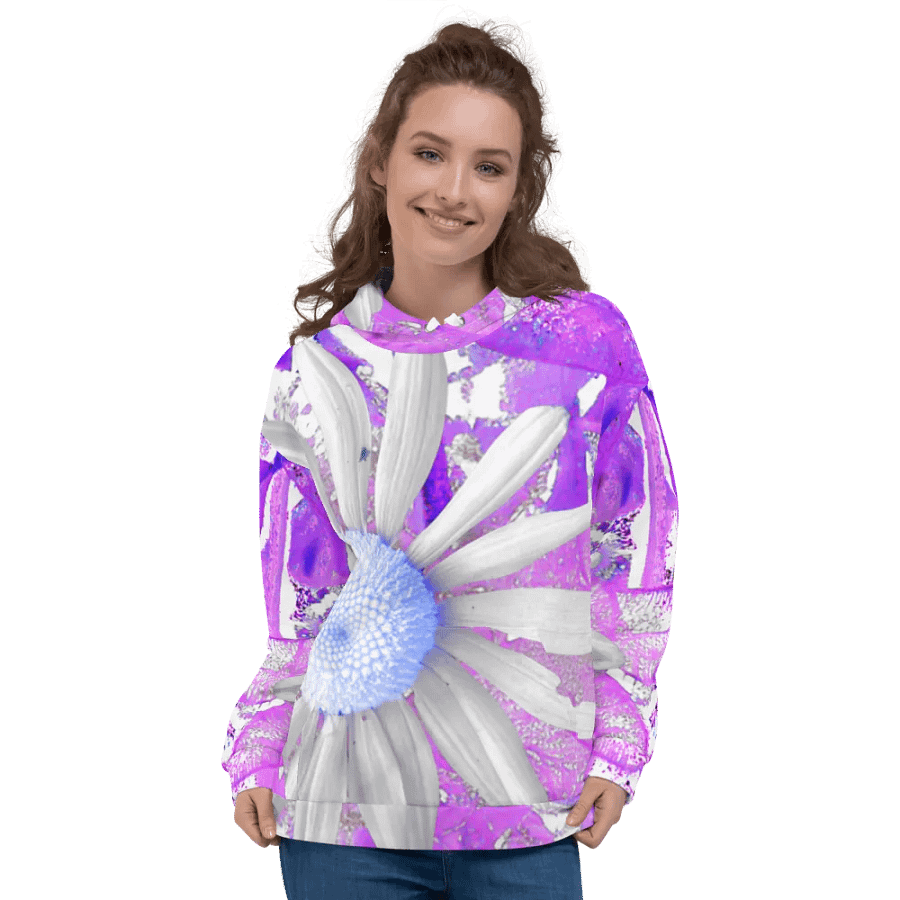 Cool Vivid Abstract Daisy Flower Unisex Pull Over Hoodie product image (4)