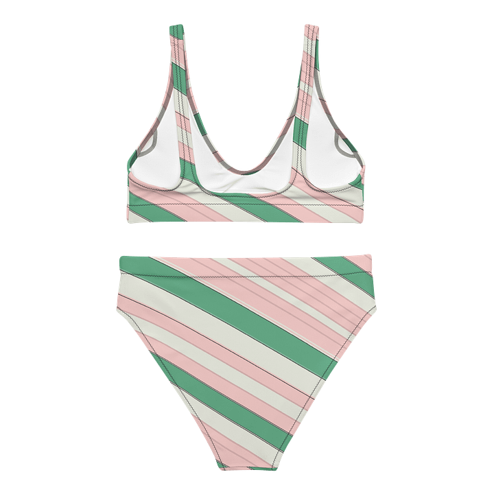 Diagonal Resort Stripes Green and Pink High-Waisted Bikini product image (2)