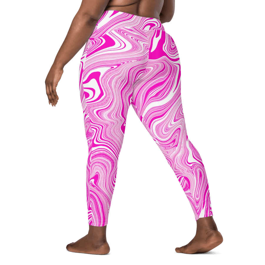 Leggings with Pockets - Pink and White Liquid Swirls product image (9)