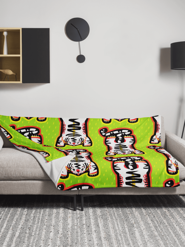 White Electric Tiger Print Blanket on Lime product image (1)