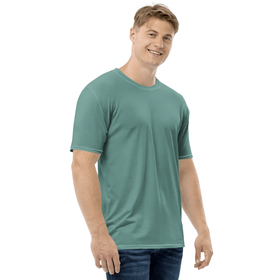 Plain Medium Teal Green Soft Summer Men's Crewneck Polyester Heavyweight Premium T-Shirt by Treasure Pie product image (6)