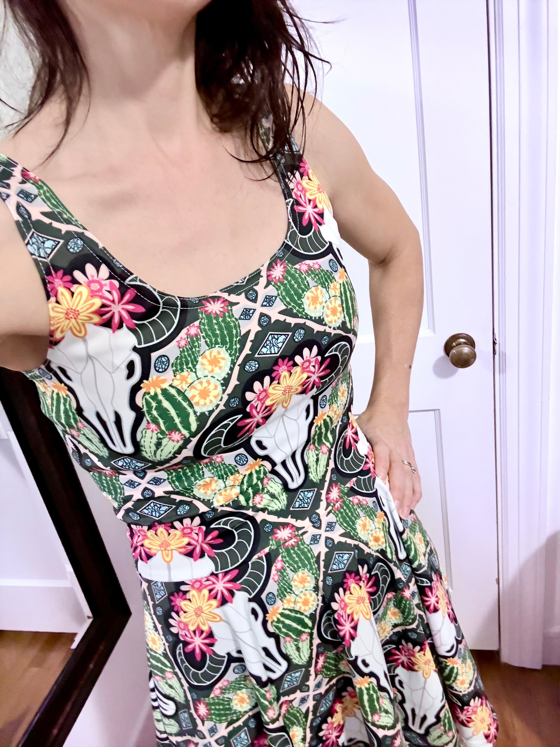 Western Americana Cacti Cow Skater Dress | Cowgirl Fit & Flare | Monique Faella Designs™ product image (1)