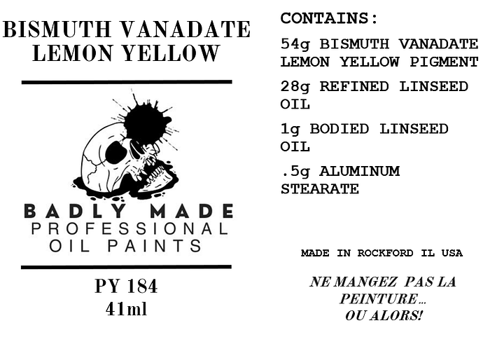 BADLY MADE PROFESSIONAL OIL PAINT BISMUTH VANADATE LEMON YELLOW PY 184 product image (2)