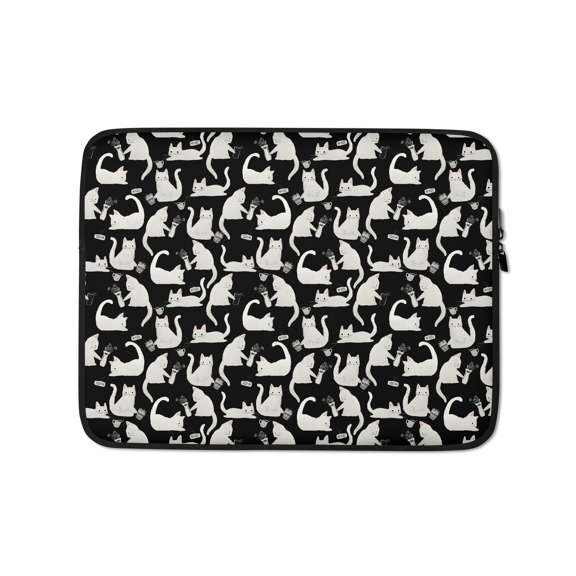 Bad Cats Knocking Stuff Over Patterned Laptop Sleeve, Black product image (1)