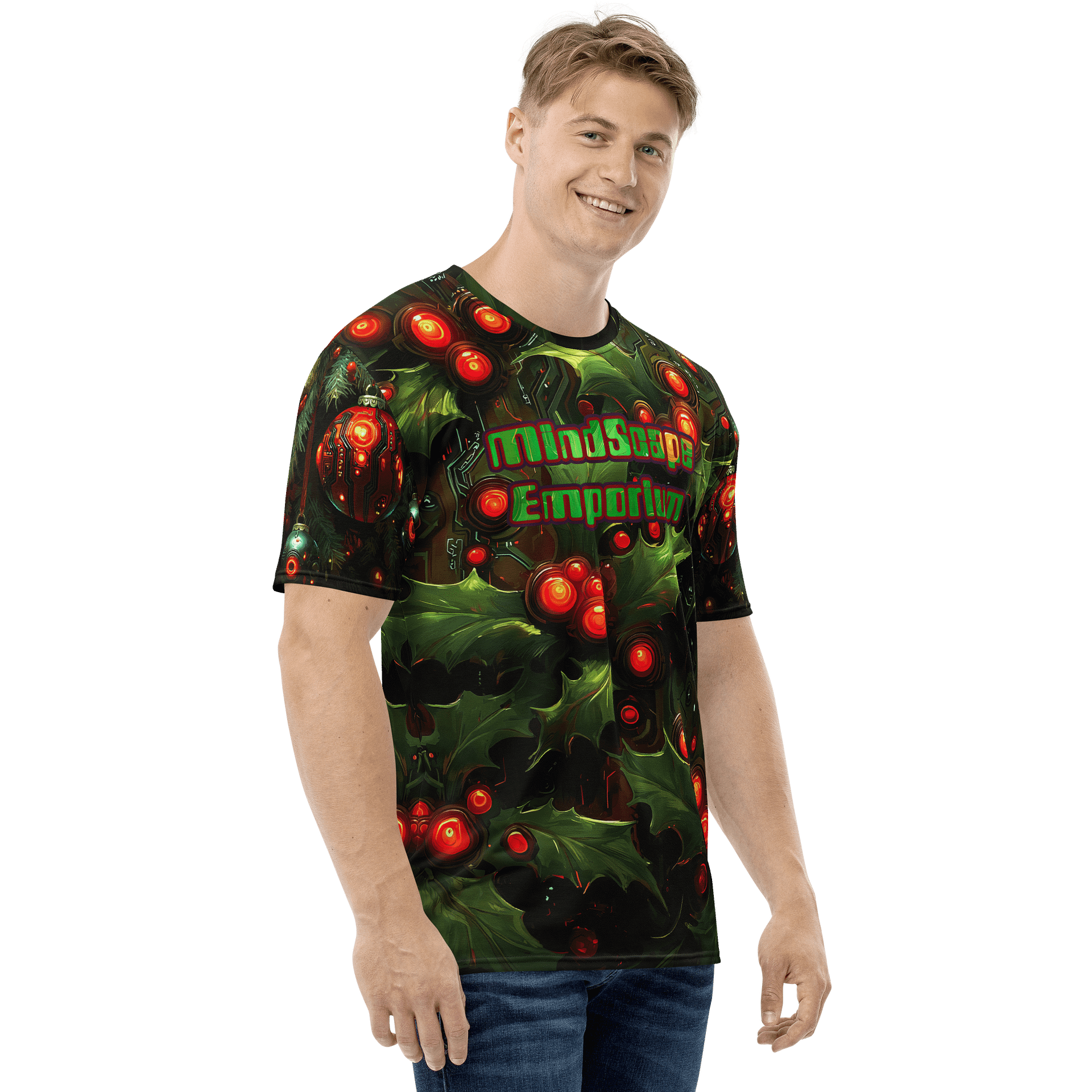 Holly Circuit – Futuristic Holiday Men's Graphic T-Shirt product image (4)