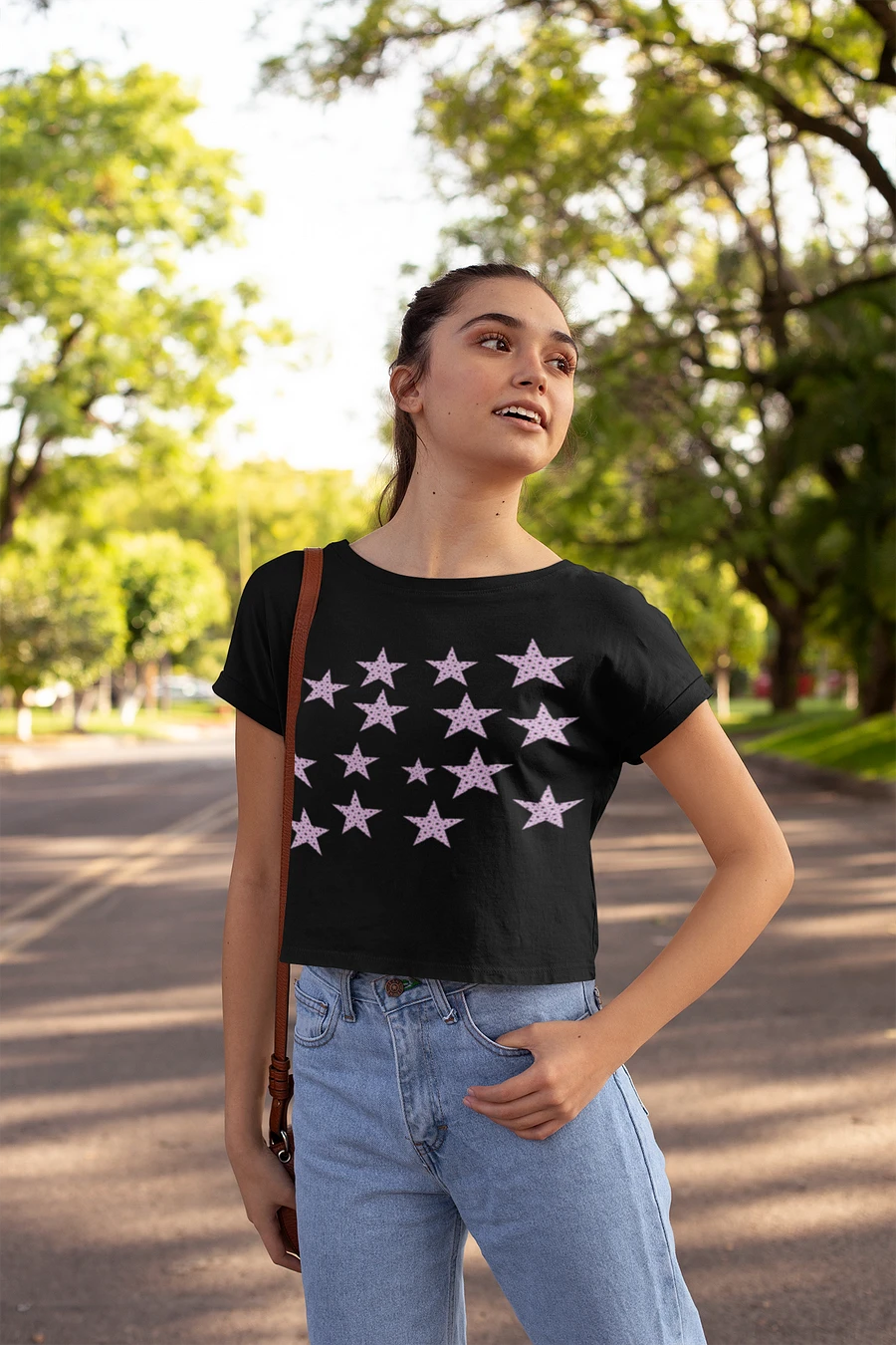 Abstract Pink Stars Ladies Cropped T Shirt product image (1)