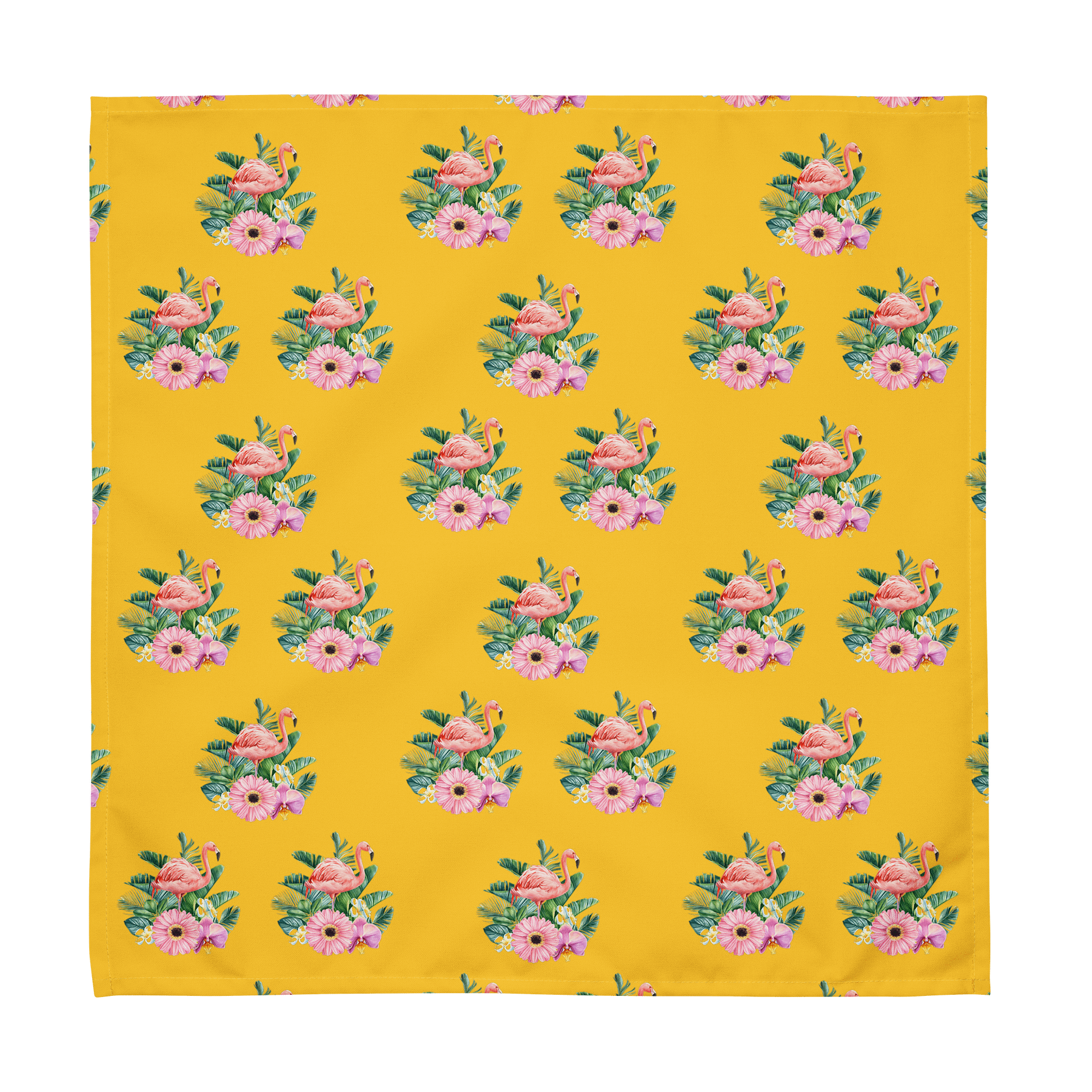 TROPICAL FLAMINGO & FLORAL CLOTH NAPKINS (SET OF 4) – 20"X20", SOFT BROADCLOTH, GOLDEN YELLOW BACKGROUND, VIBRANT BOTANICAL PRINT product image (4)
